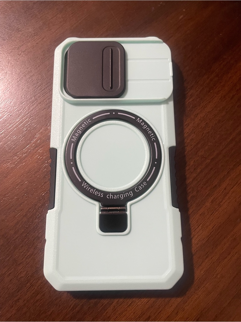 Mint Green Magnetic Wireless Charging Case with Camera Cover and Kickstand